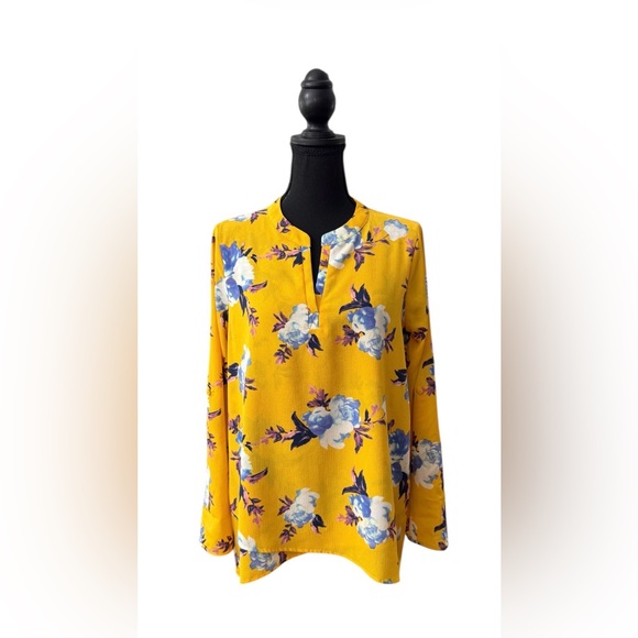 Gibson Tops - gibson Yellow and Blue Floral Women's Tunic Blouse